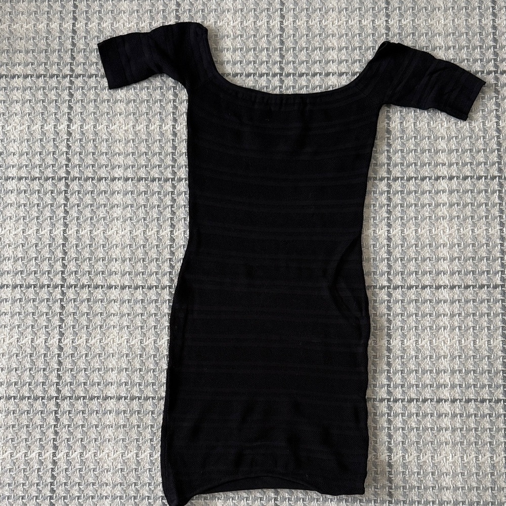 Torn by Ronny Kobo Black Off-Shoulder Mini Dress